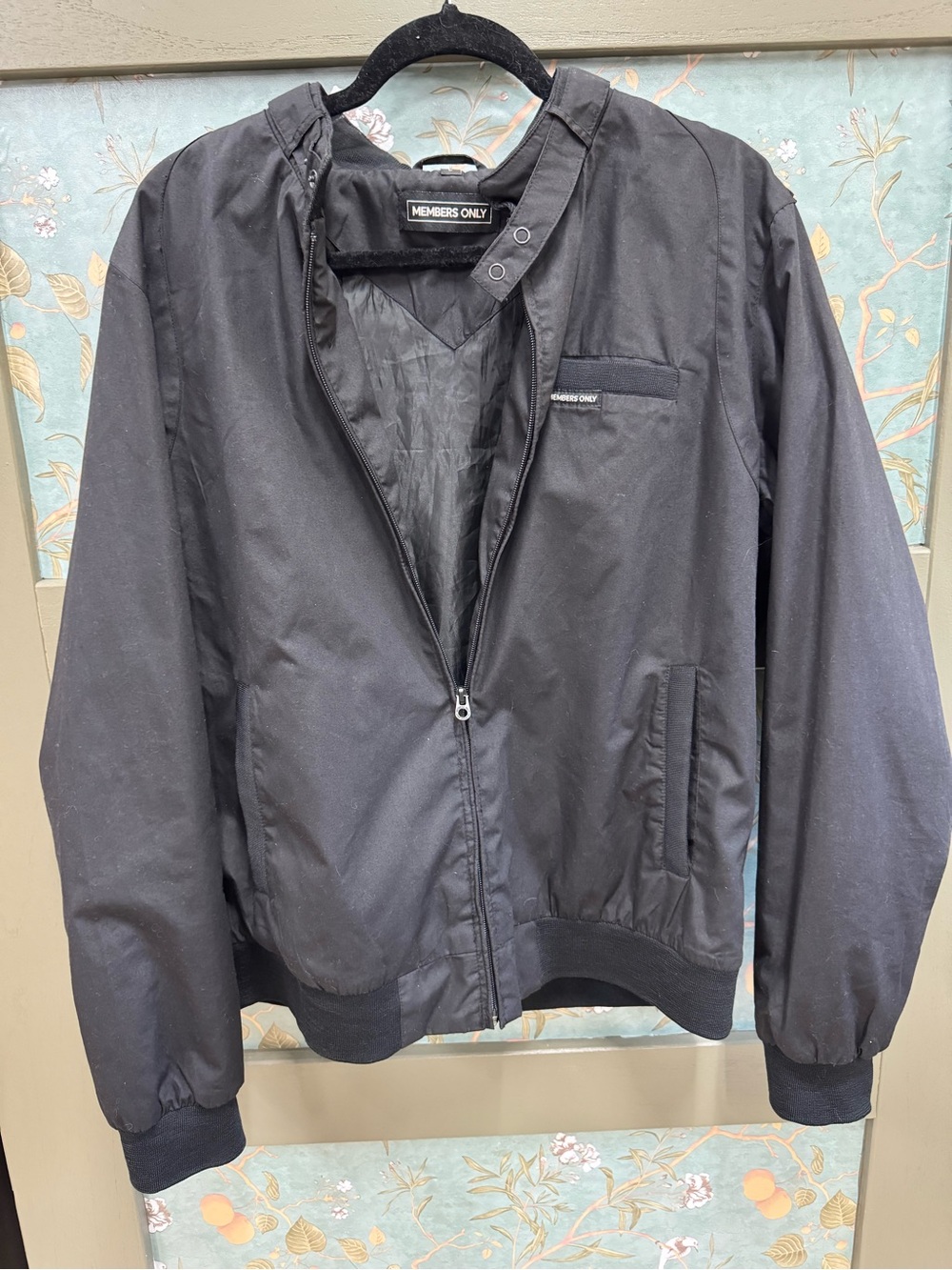 Members Only Black Bomber Jacket with Ribbed Trim